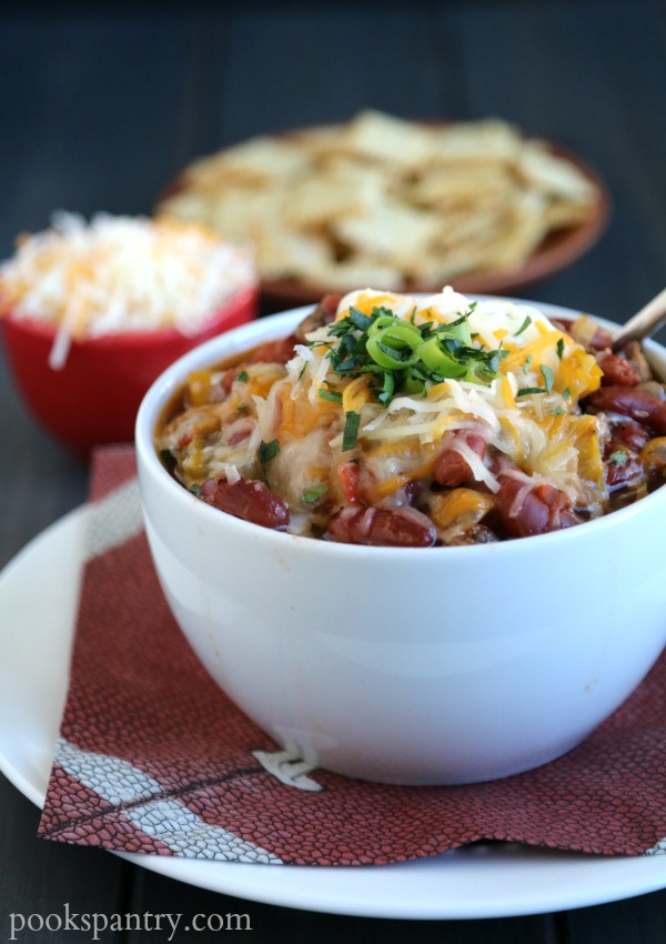 bowl of simple turkey chili with cheese