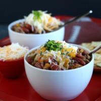 simple turkey chili with cheese and scallions