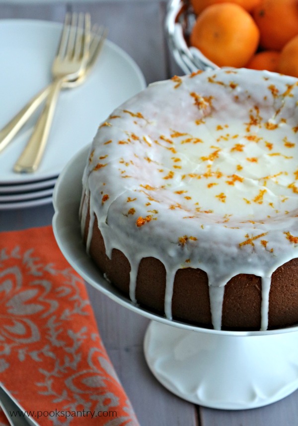 glazed clementine cake on platter