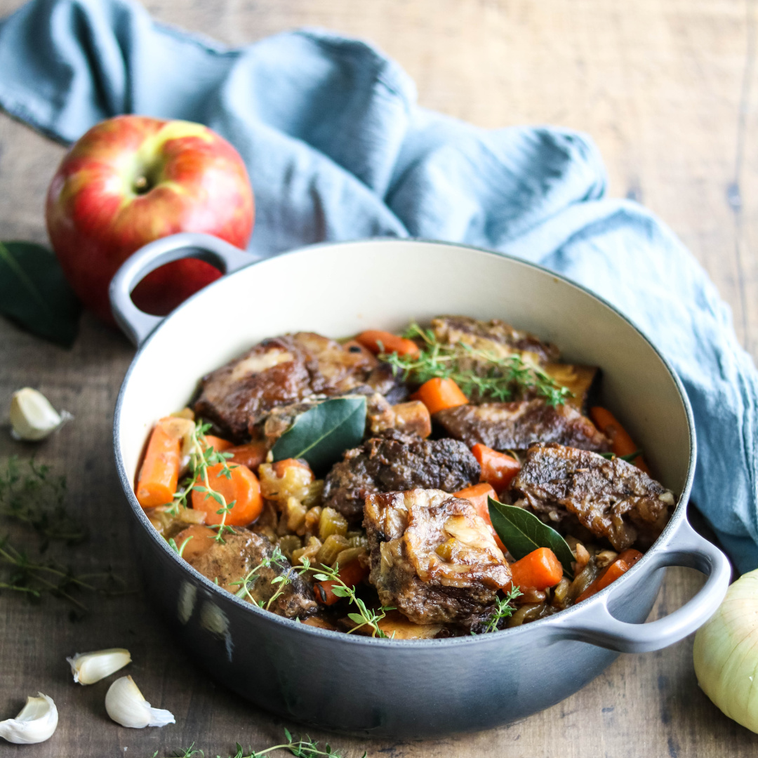 Cider braised short ribs with vegetables