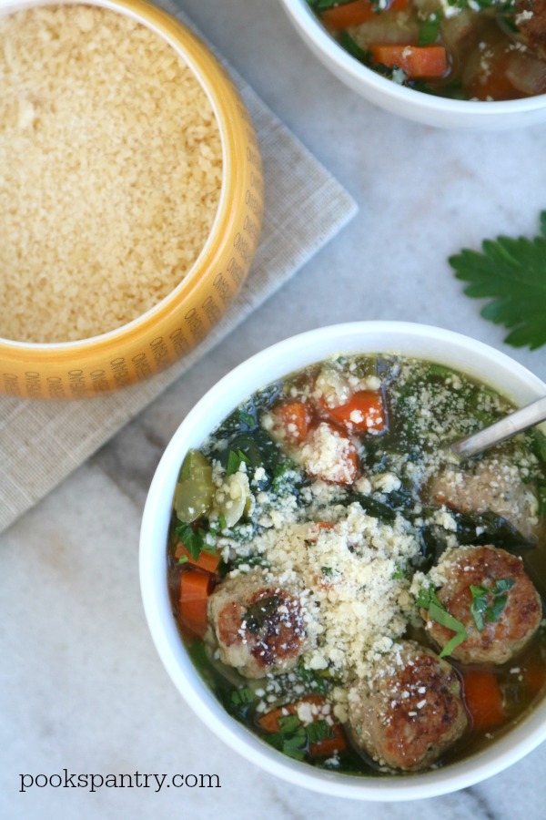 wedding soup with turkey meatballs and cheese