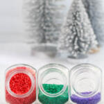 DIY sanding sugar in small glass jars.