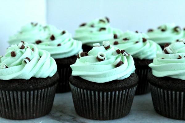 devils food cupcakes with green buttercream