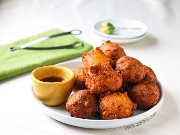 corn fritters on white plate
