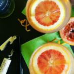 Overhead photo of blood orange spritzers.