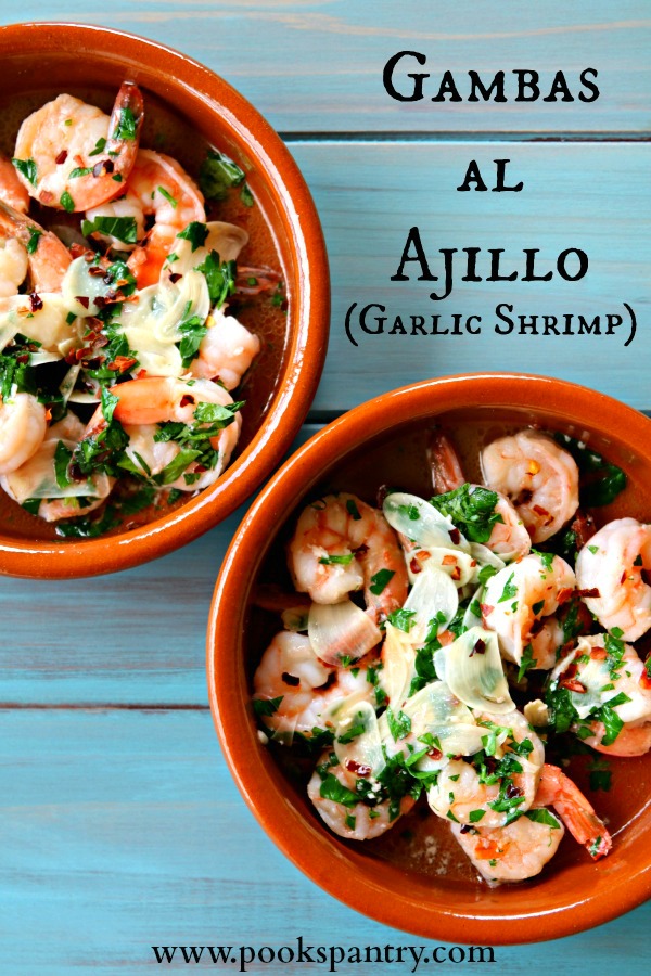 gambas al ajillo Spanish garlic shrimp with red pepper and parsley