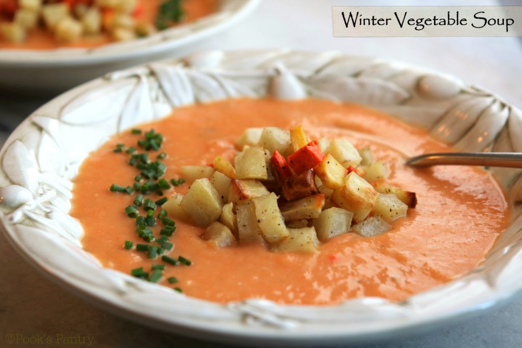 Winter Vegetable Soup with chives and diced vegetables