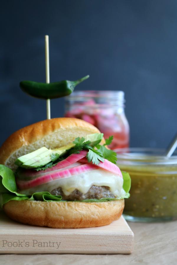 Pork Burger with Hatch Chiles and Pickled Red Onion
