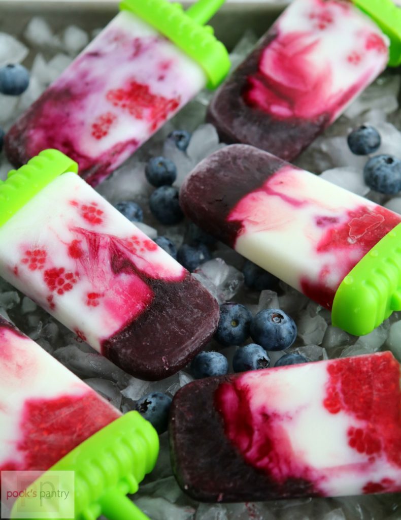 popsicles on ice with blueberries