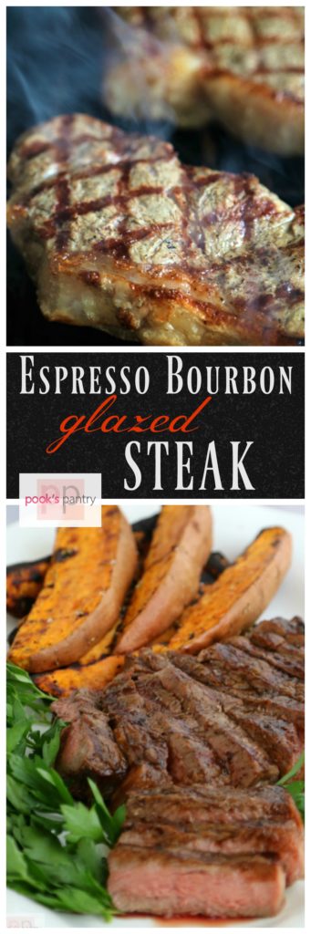 Espresso Bourbon Glazed Steak and Grilled Sweet Potatoes | Pook's Pantry Up your steak game with this simple glaze the next time you grill a steak