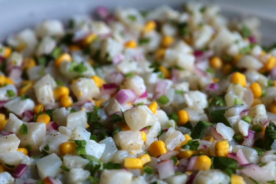 ceviche with corn and jalapeño peppers