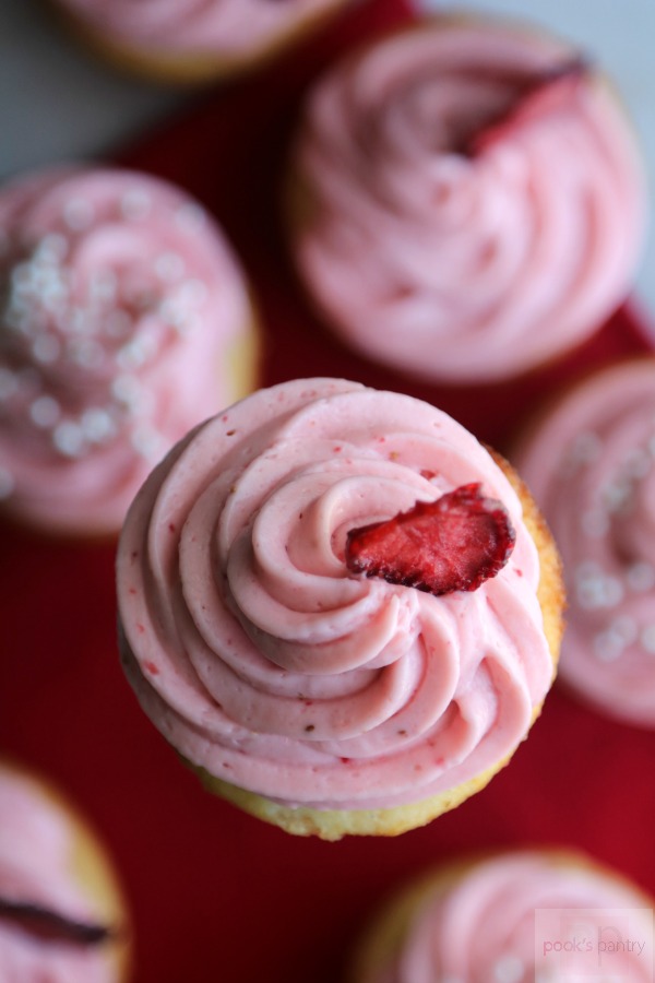 Vanilla Cupcakes with Strawberry Frosting