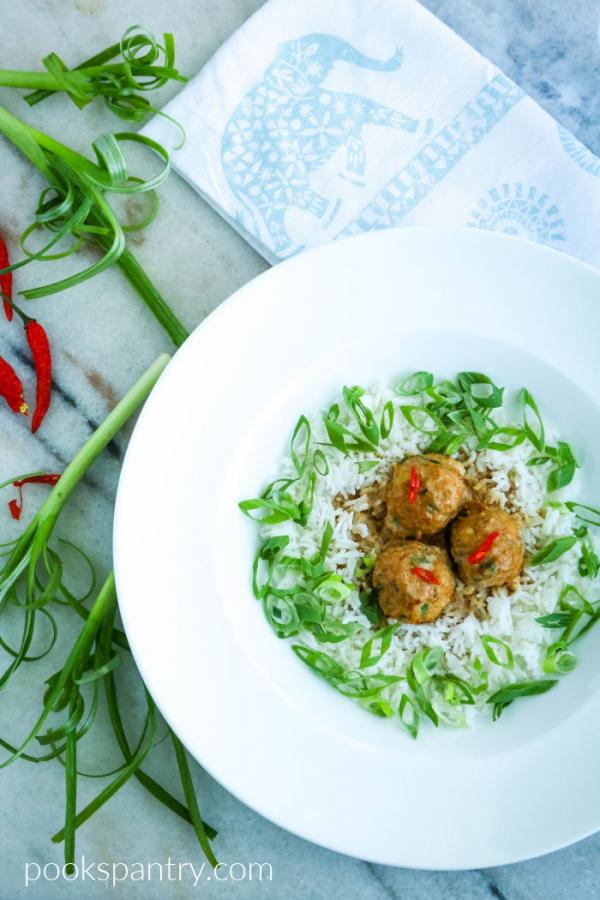 turkey meatballs with scallions and rice
