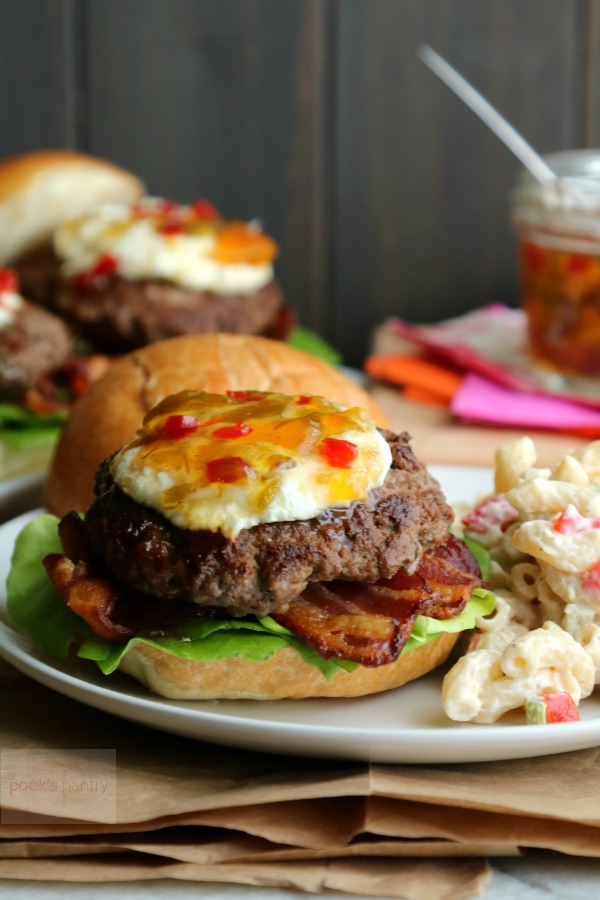 Bacon Goat Cheese Burger with Pepper Jam