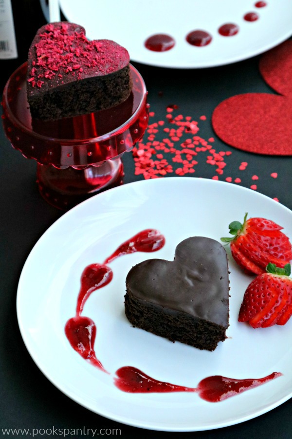 heart-shaped dark chocolate on white plate cake