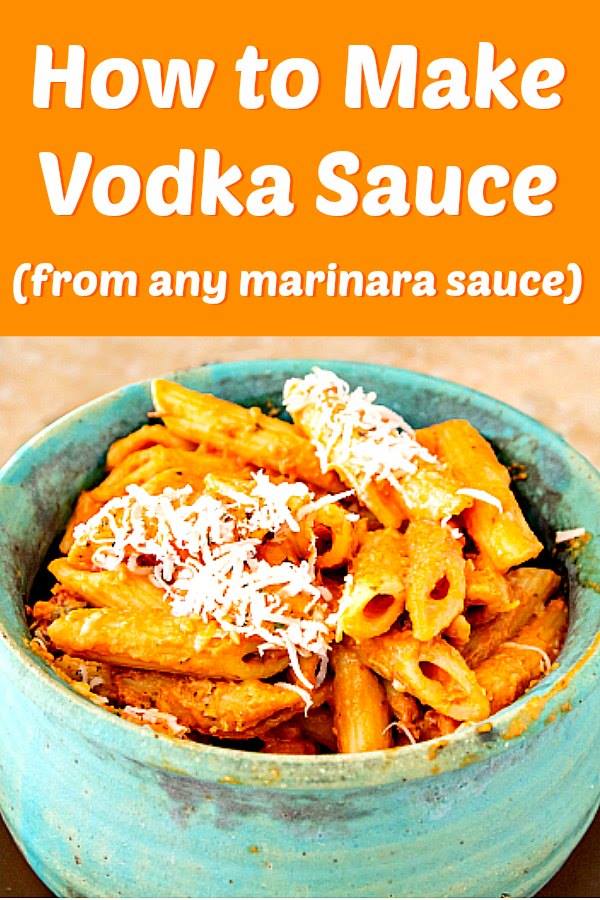 pasta with vodka sauce in teal bwl