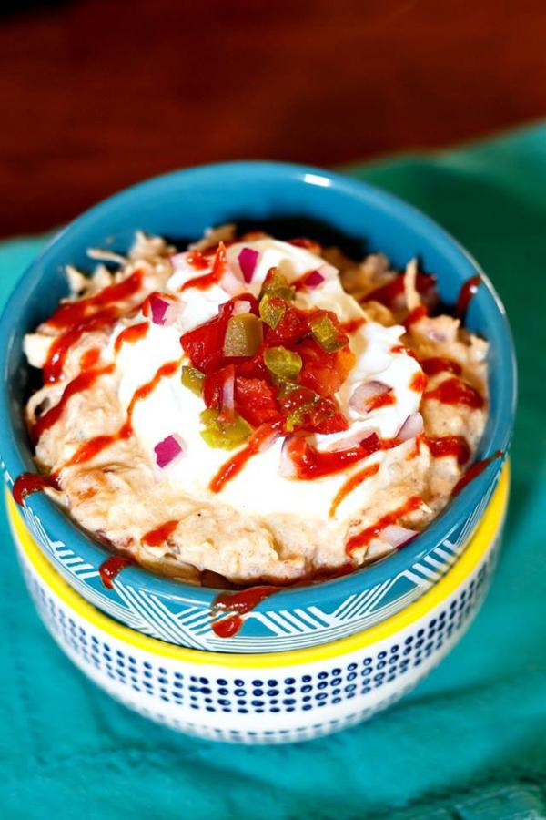 creamy mexican chicken in colorful bowl
