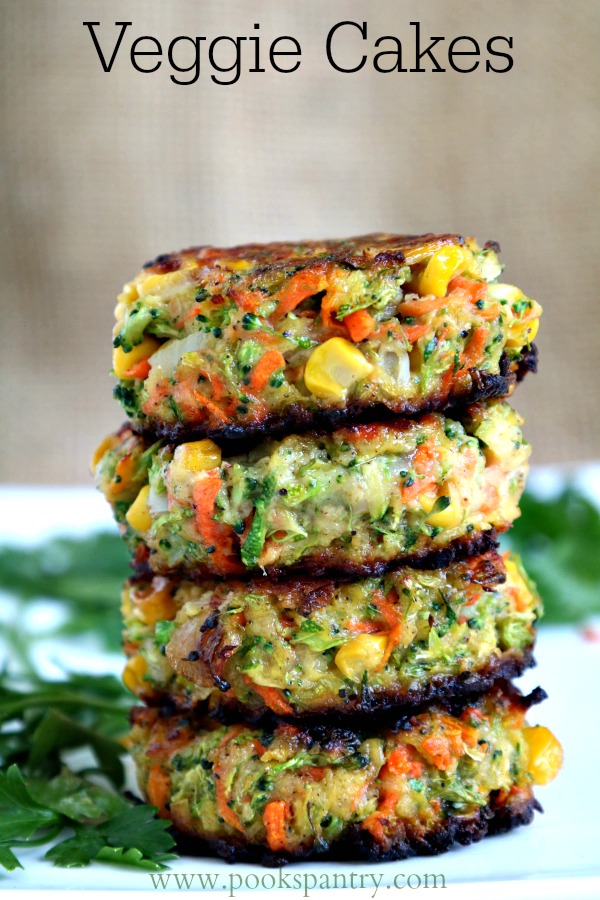 4 veggie cakes stacked on top of each other