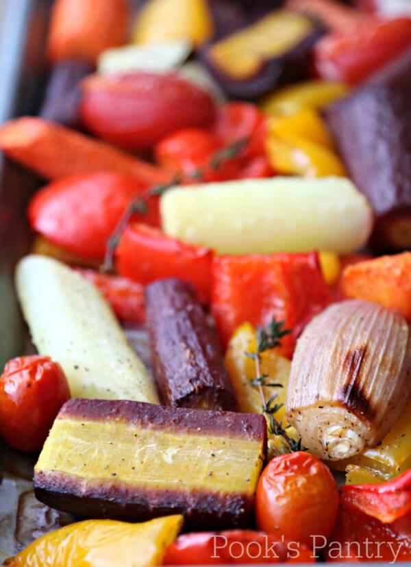 sheet pan with roasted vegetables