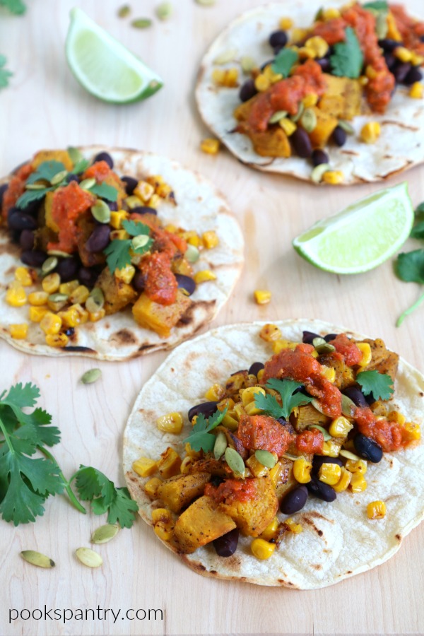 roasted pumpkin tacos with corn