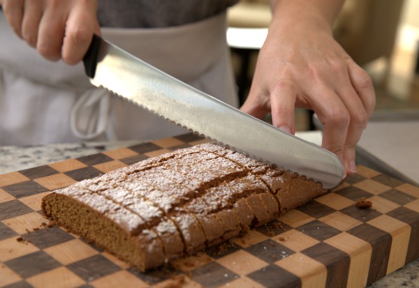 slicing biscotti with knife