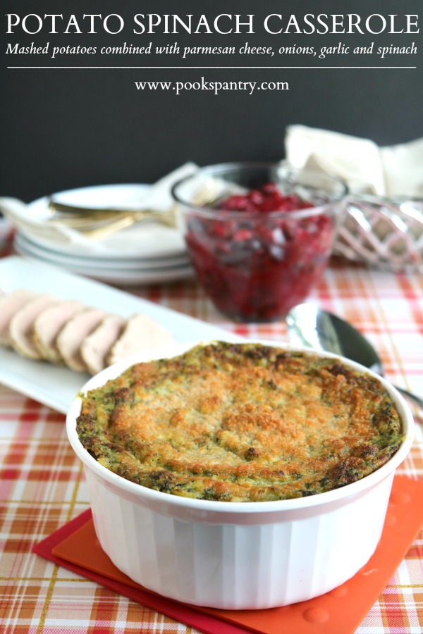 Cheesy Mashed Potato Spinach Casserole is perfect for your holiday table. Mashed potatoes combined with parmesan cheese, onions, garlic and spinach make this casserole extra delicious! #potatocasserole #mashedpotatoes #mashedpotatocasserole #thanksgivingsides