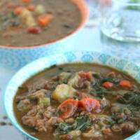 slow cooker lentil soup bowls