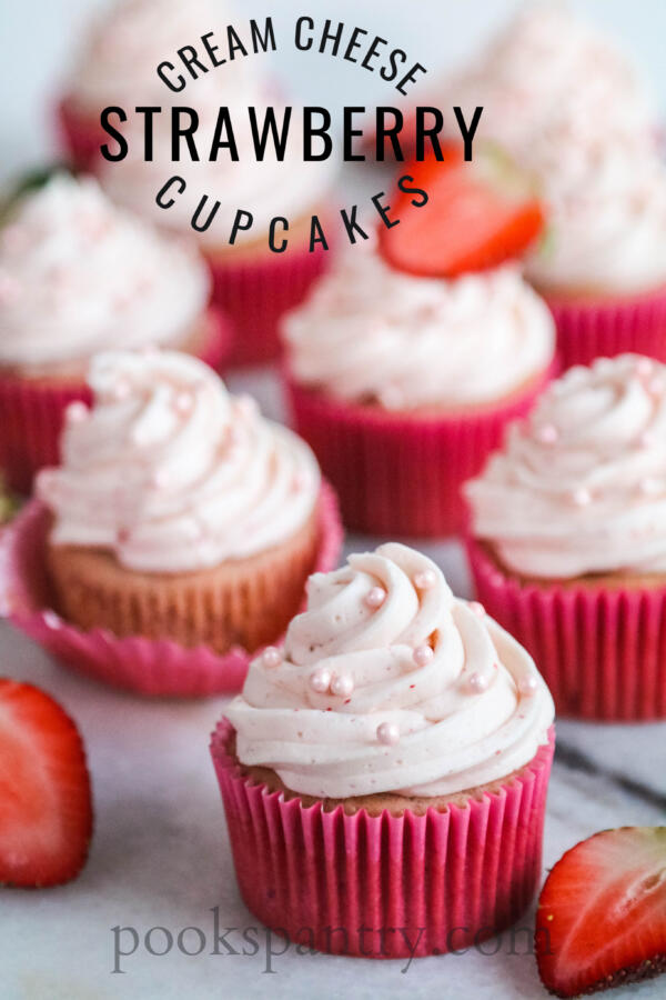 strawberry cream cheese cupcakes with frosting
