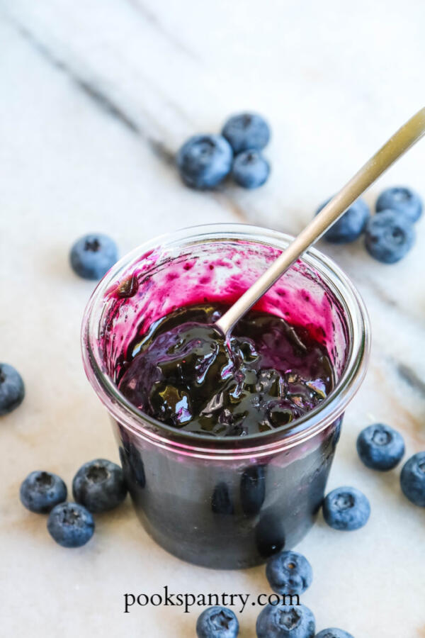 blueberry jam in canning jar