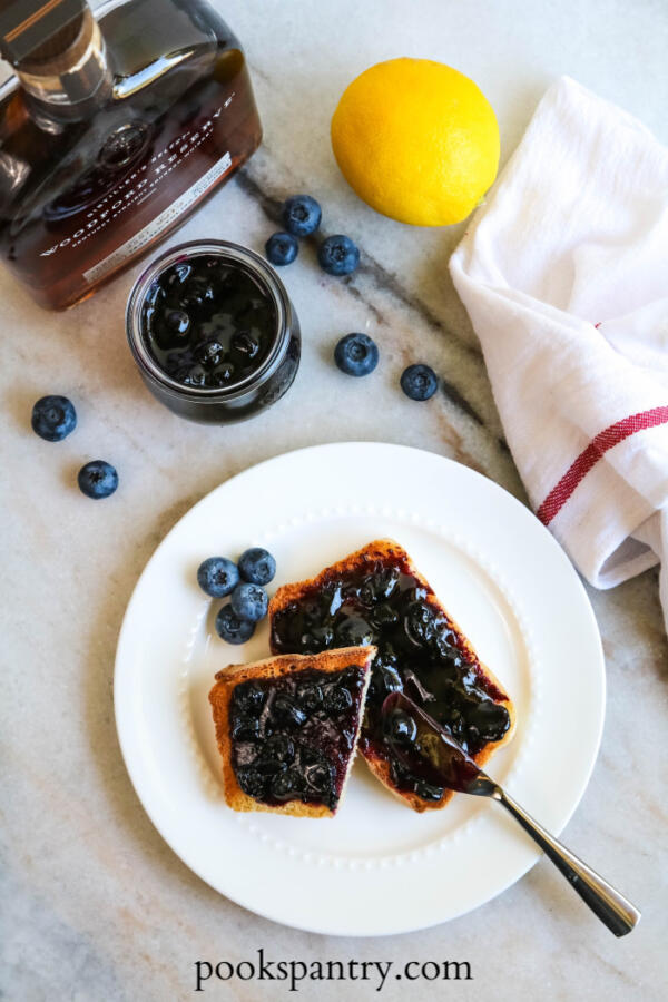 blueberry jam with bourbon and vanilla on homemade bread