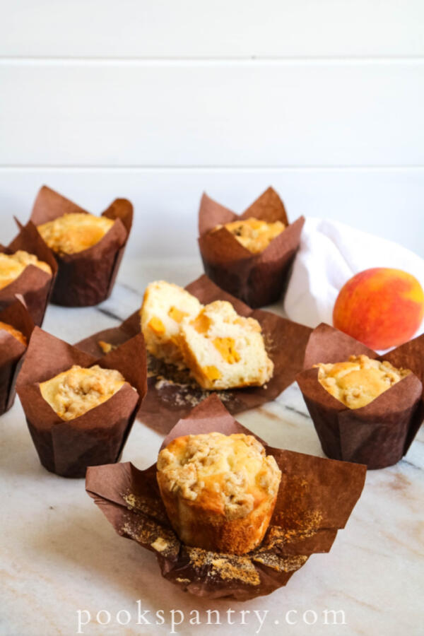 muffins in tulip baking cups with peach