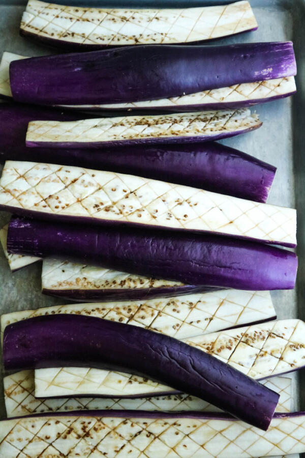cross-hatched japanese eggplant