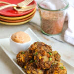 vegan vegetable cakes on white platter