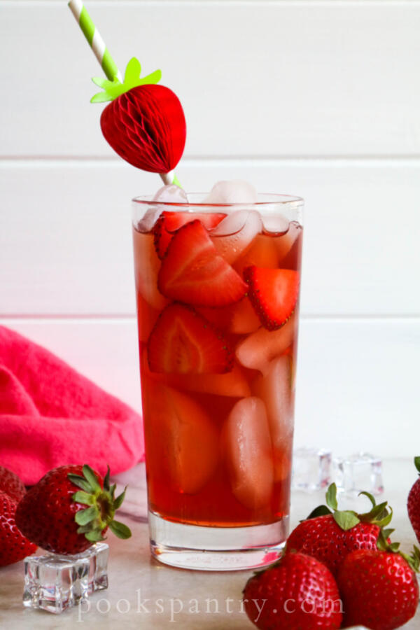 strawberry tea with a straw