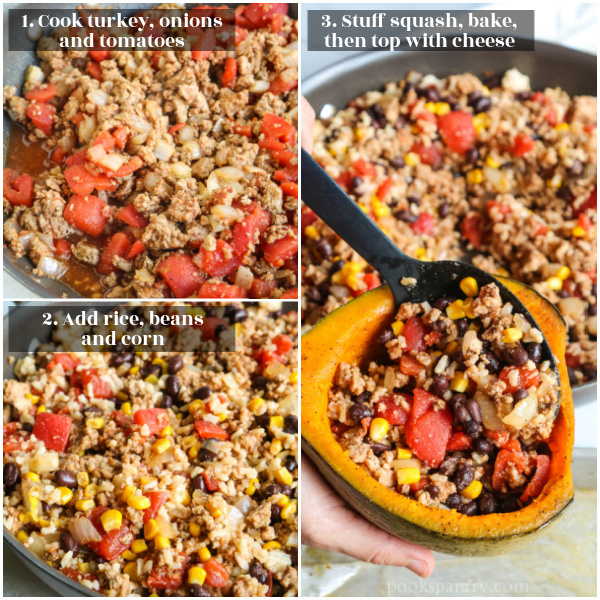 step by step directions for making taco filling for stuffed Hubbard squash