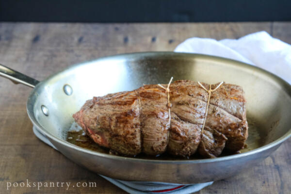 seared beef tenderloin in pan