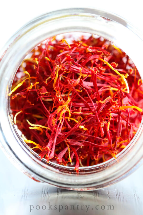 saffron threads in glass jar
