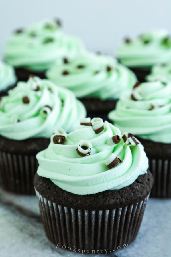Devil's food cupcakes with creme de menthe frosting