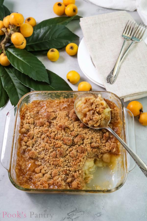 crumble on serving spoon