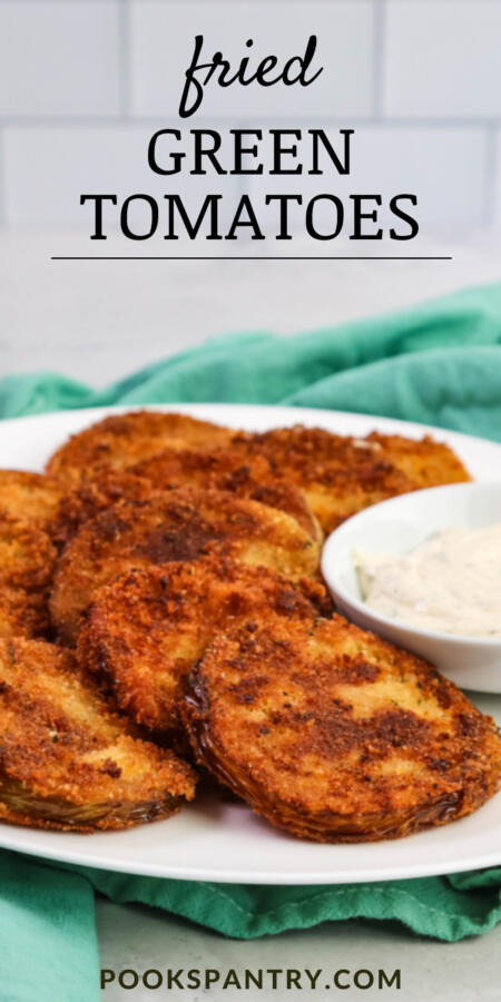 Fried green tomatoes on plate - image for Pinterest.