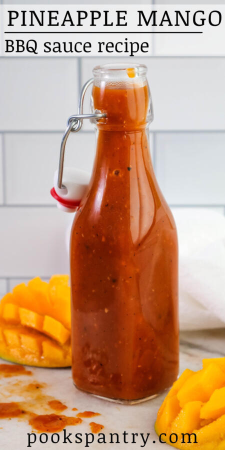 Image for Pinterest of barbecue sauce in glass bottle.