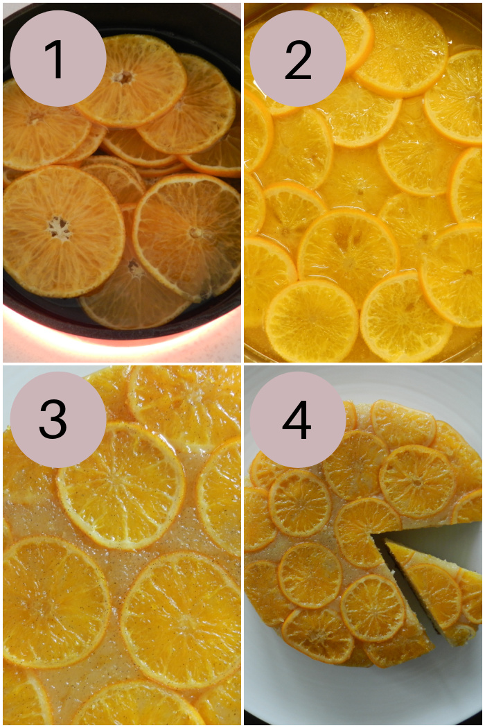 Step by step photo instructions for clementine cake.