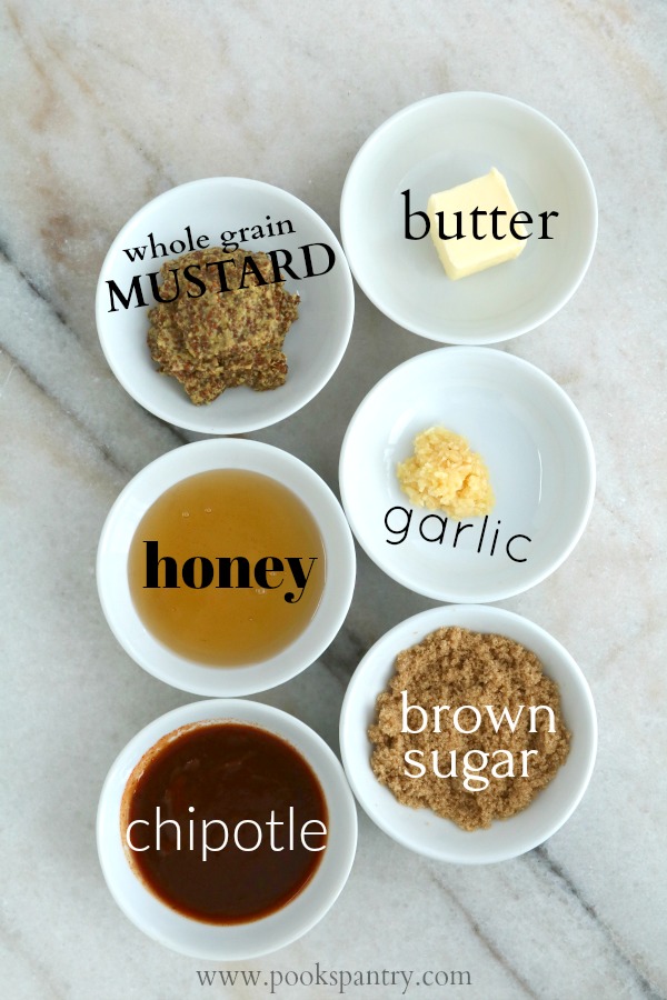 Ingredients for honey mustard chipotle glaze for ham.