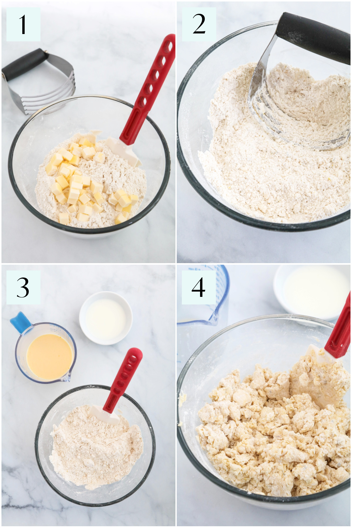 Step by step photos showing how to make lavender scones.