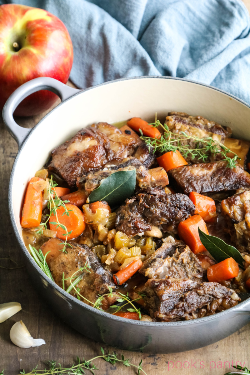 Cider braised short ribs with vegetables