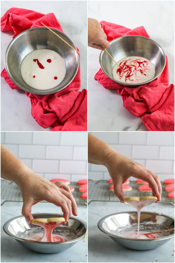 How to dip cookies in marble icing.