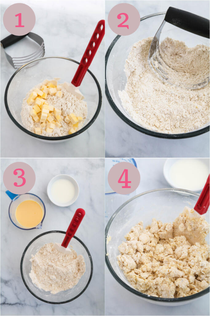 Step by step photos for how to make scones.