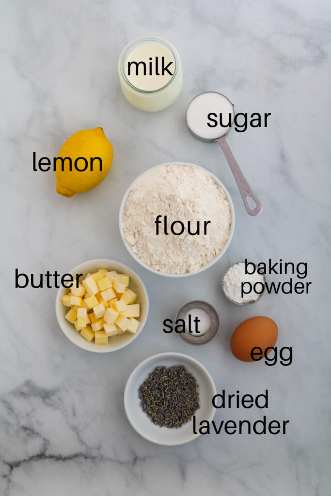Ingredients for lavender scones.