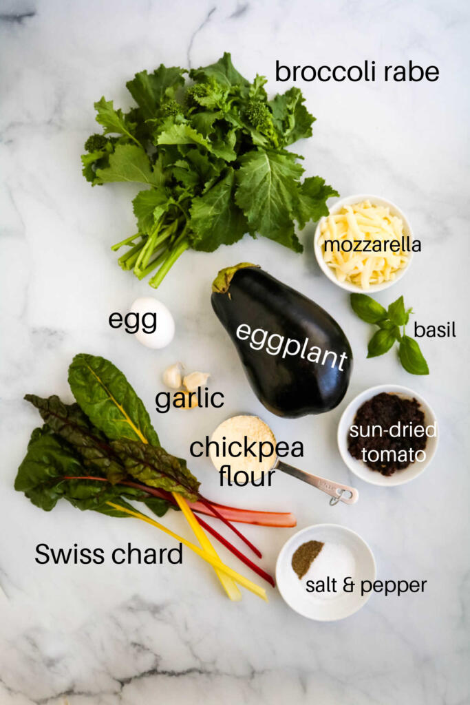 Ingredients for Italian vegetable cake recipe.