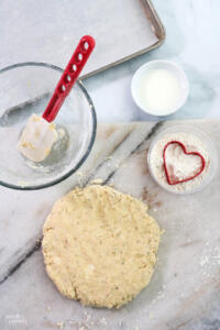 Dough patted out ready to cut out scones.